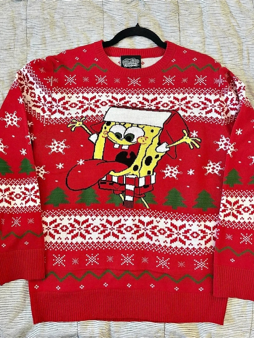 Nickelodeon SpongeBob SquarePants Ugly Christmas Sweater Holiday Red & White - S